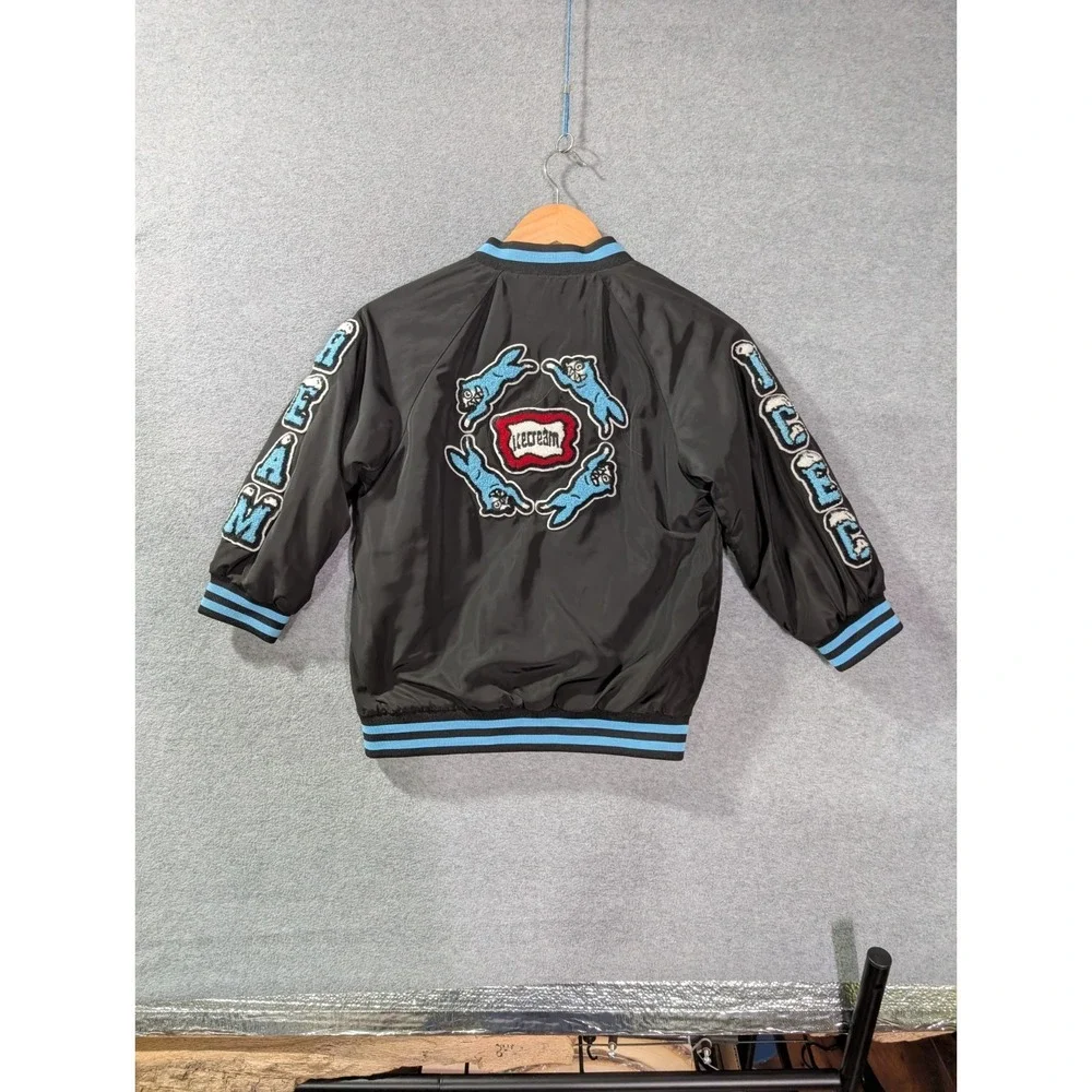 Ice Cream Kids Varsity Bomber Jacket Youth 7/8 Black Blue Patches‎ 2023